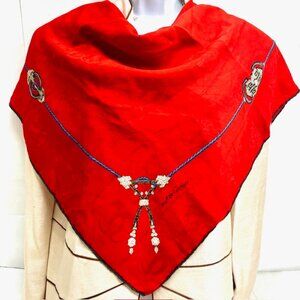 Vintage  Must de Cartier  Silk Scarf 32"  Bright Red Gem Diamond Logo Designs(37